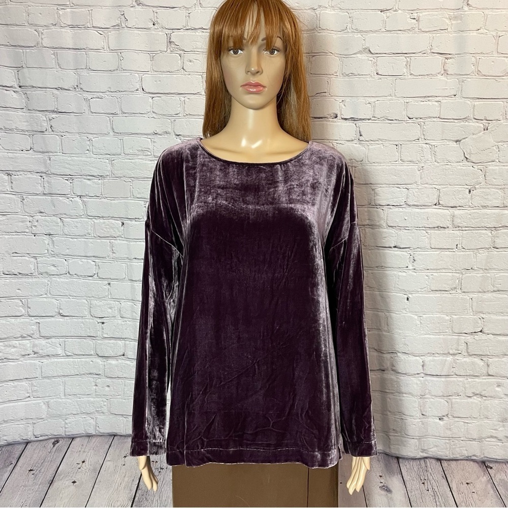 NWT New $199 J. Jill Rayon Silk Velvet Long Sleeve Dark Fig Purple Top Size M - Picture 2 of 10